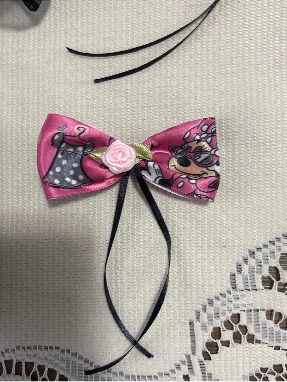 Kids Hair Bow Set - Black Organza Bows with Pink Rose Print Accents